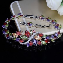 Summer Cute Crystal Jewelry Big Flower Cluster Colorful CZ Stone SIlver Plated B - £17.64 GBP
