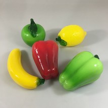 Murano Style Glass Lot of 5 Fruits &amp; Vegs Lemon Green Apple Banana 2 Peppers - £35.40 GBP