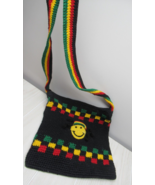 Rasta Smiley Face Shoulder Purse Crossbody Bag knit or crocheted black r... - $25.98