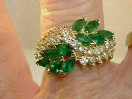 2.50Ct Marquise Smeraldo &amp; Diamanti Finti Grappolo Fede Nuziale 14K Placcato Oro - £62.52 GBP
