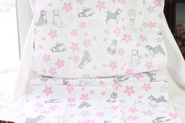 Towel (new) HAND TOWEL - WHITE W/ PUPPY DOGS &amp; CHERRY BLOSSOMS 13&quot; x 34&quot; - $8.81