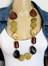 Vintage Chunky Earth Tone Shabby Chic Brass Nut Long BOHO Necklace 33 in - £24.95 GBP