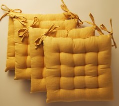 SET OF 4 THICK REVERSIBLE CUSHION CHAIR PADS with ties (17&quot;x17&quot;) YELLOW,... - $42.56