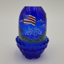 Vintage 2001 Fenton Cobalt Blue Fairy Lamp &quot;God Bless America&quot; Stars and Stripes - £78.84 GBP
