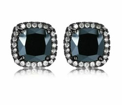 4Ct Simulé Diamant Noir Push Arrière Halo Boucles D&#39;Oreilles 14k Noir Plaqué Or - £108.25 GBP