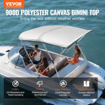 VEVOR 3 Bow Bimini Top Boat Cover | Waterproof, Sun Shade, Light Grey - £112.25 GBP