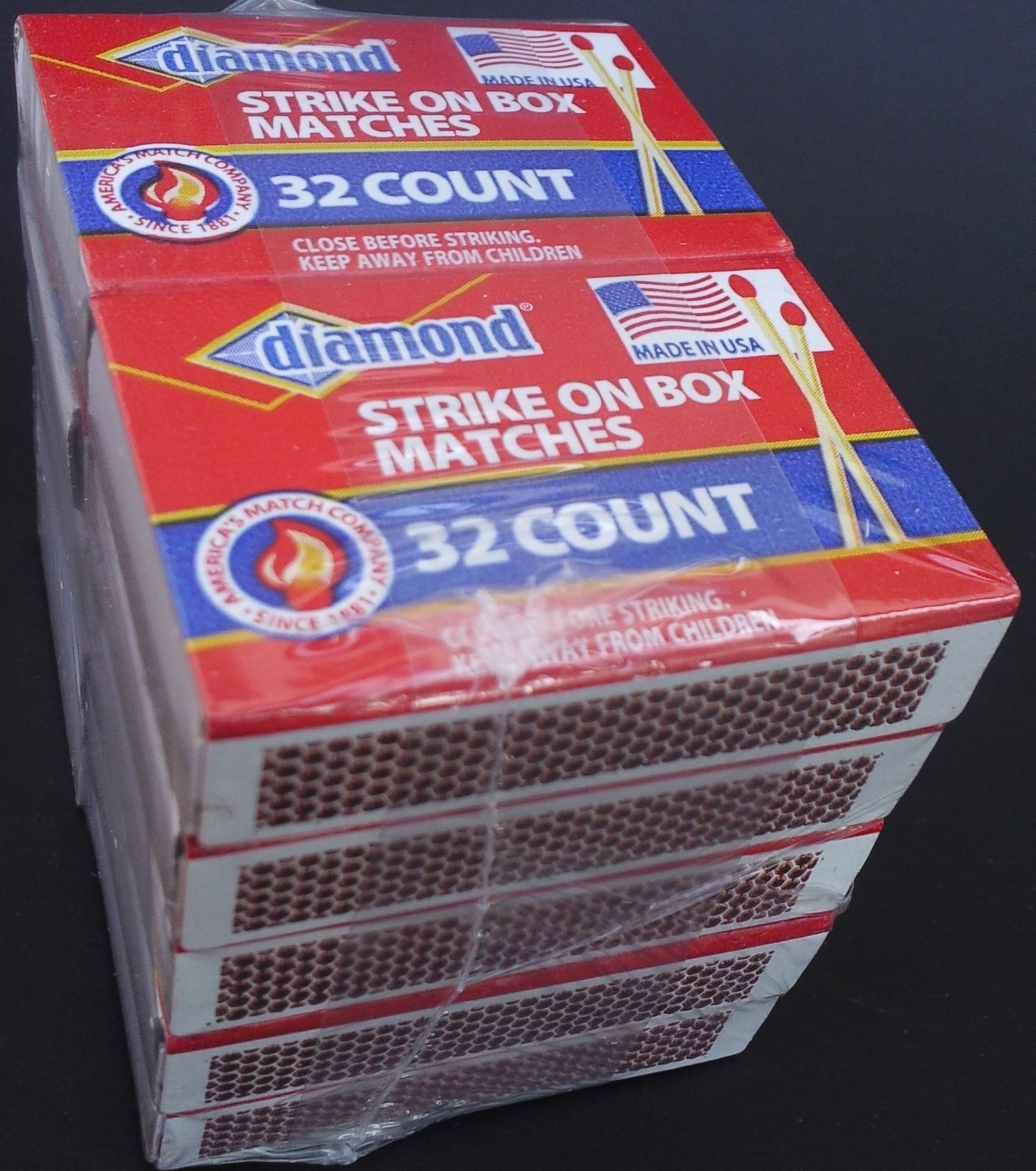 Diamond Strike on Box Safety Wooden Matches Small 32 Ct/Bx 10 Bx/Pk - £2.71 GBP