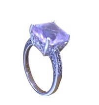 Women&#39;s Engagement Ring Vintage Princess Cut Lilac Amethyst Sterling Sil... - £235.89 GBP