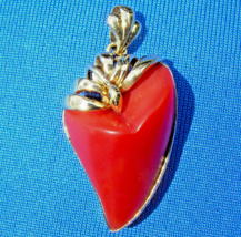 Natural Coral Red Mediterranean Pendant Hand made 18k Solid Gold Bezel Medallion - $3,343.26 CAD