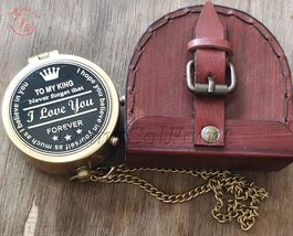 Antique Flat Pocket Compass with to My King-Never Forget That I Love You Forever - $44.99