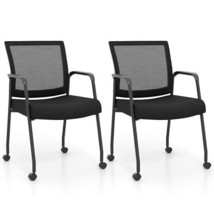 2 Pieces Office Guest Chairs on Wheels with Metal Frame and Armrests-Black - Col - $4,045.31 MXN