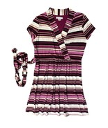 Liz Claiborne Womens XL Dress Pink Striped Surplice Waist Belt Stretch Used - $375.15 MXN