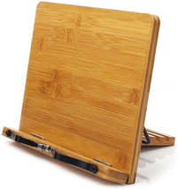 Bamboo Book Stand, Adjustable Book Holder Tray and Page Paper Clips-Cookbook Rea - £21.08 GBP