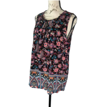 Knox Rose Sleeveless Floral Blouse Women Size Small Tie Neck Tassel Rayon Soft - £8.48 GBP