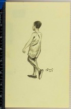 Vintage Pencil Sketch Drawing on Paper Mid Century Boy Walking 1959 tob - $117.33