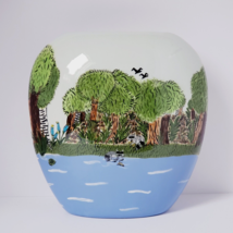Vintage Handmade &amp; Hand Painted 8.5&quot; Multicolor Clay Scenery Vase - £29.48 GBP