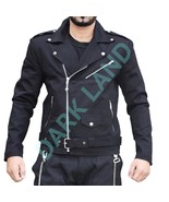 Men&#39;s Black Cotton Motorcycle Jacket – Gothic Biker Style with Classic Edge - $107.75