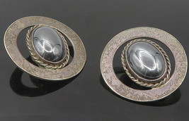 MEXICO 925 Silver - Vintage Hematite Dark Tone Twist Non Pierce Earrings- EG6054 - £69.36 GBP
