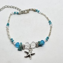 Starfish Beaded Anklet Blue White Silver Tone - £7.95 GBP