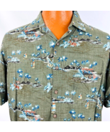 Batik Bay Aloha Hawaiian Shirt L Green Palm Trees Tiki Hut Sailboats Island - $552.13 MXN