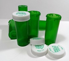 Plastic Prescription Green Vials/Bottles 25 Pack w/Caps Smallest 6 Dram ... - $15.50