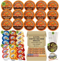 Coffee Creamer Singles with Flavored Coffee K Cups Variety Pack Bundle (136ct) - $32.97