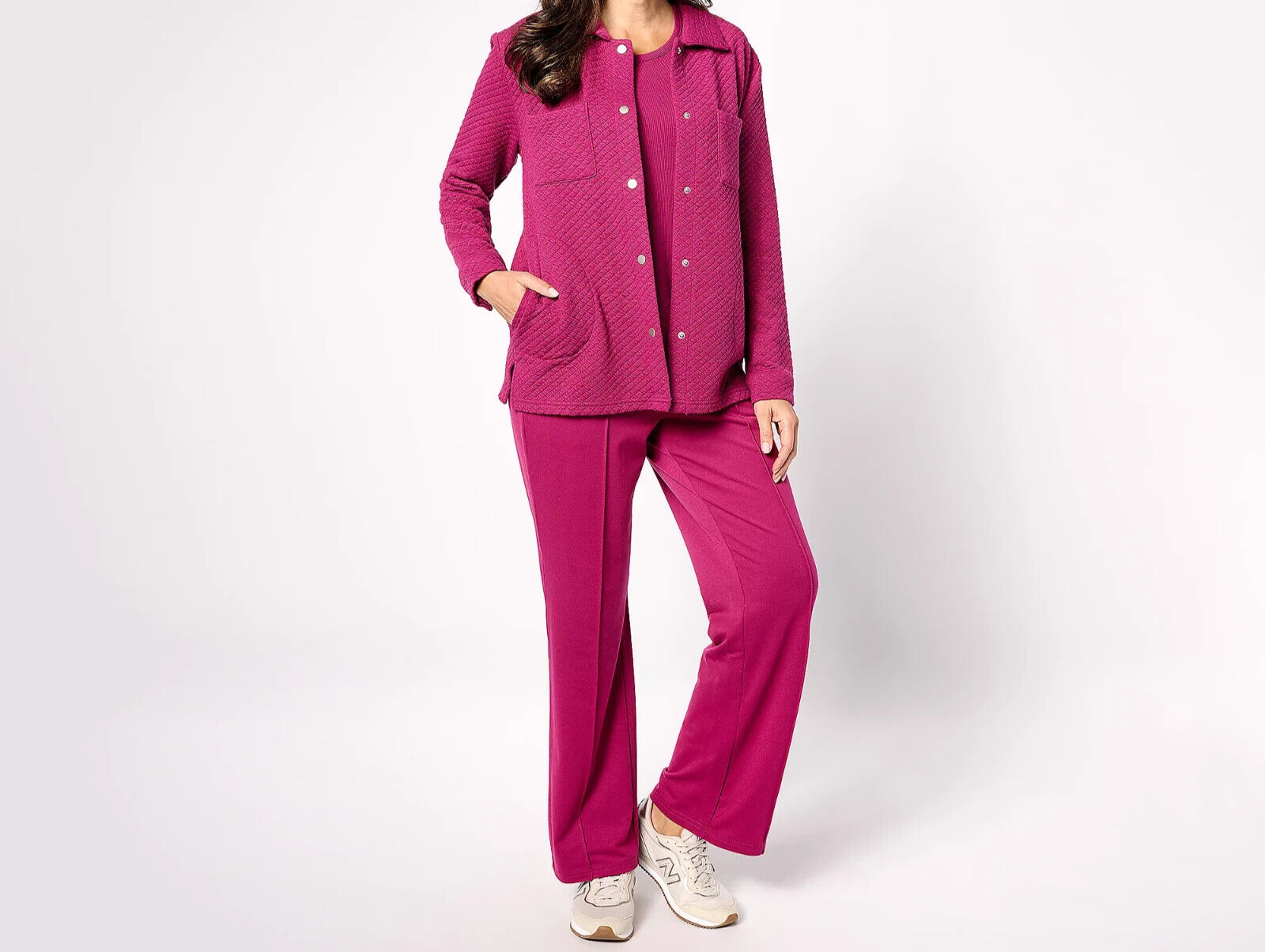 NWT New MUK LUKS Tall 3-Piece Quilted Shacket Lounge Set M Tall Berry Pi... - £70.44 GBP