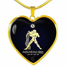 Express Your Love Gifts Aquarius Sign Zodiac Necklace 18k Gold Stainless Steel H - £43.69 GBP