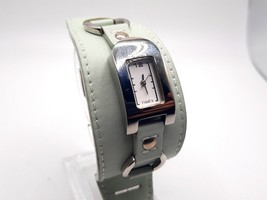 Womens Timex Watch 17mm New Battery Silver Tone Green Band - $14.00