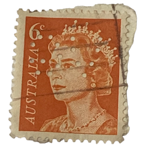 Perfin Australian Stamp 6c Queen Elizabeth II Issued 1970 Canceled Ungraded - £5.37 GBP