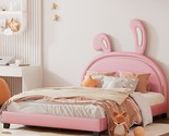 Platform Bed With Bunny-Shaped, Cute Full Size Rabbit-Shape Upholstered ... - $364.99