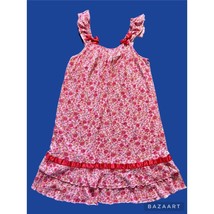 Intimates Pink Ruffled Floral Short Sleeveless Night Gown Red Satin Trim - $16.82
