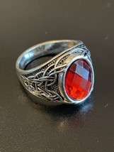 Red Crystal S925 Sterling Silver Men Woman Statement Ring Size 10.5 - £11.69 GBP