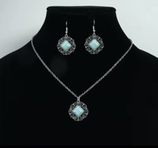 NWT Boho Turquoise Silver Necklace &amp; Earring Set - £9.46 GBP