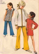 Vintage 1968 Girls Mini Dress Top Bell Bottom Pants Sew Pattern Size 12 - $11.99