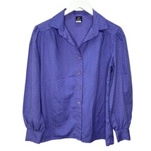 Vintage Pins and Needles Womens Blouse Purple Dot Size M 80s long Sleeve Button - £19.68 GBP