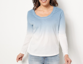 Candace Cameron Bure The Ocean Dipped Long-Sleeve Top Tee Ash Blue, Small - £12.61 GBP