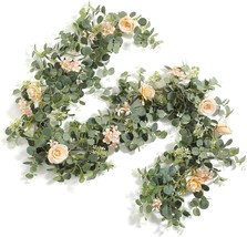 Serra Flora Champagne 6 Foot Artificial Flowers Eucalyptus Garland With Roses - £31.43 GBP