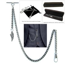 Albert Chain Silver Pocket Watch Chain for Men with Angel Wing Fob T Bar... - $12.50+
