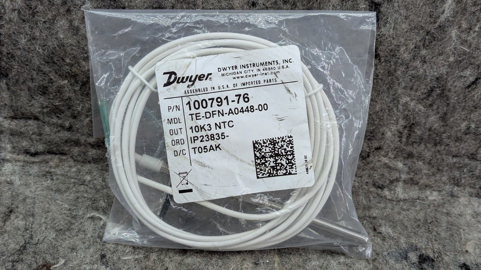 New Dwyer 100791-79 Air Duct Temp 4&quot; Sensor Plenum Cable - TE-DFN-B0448-00 - $32.99