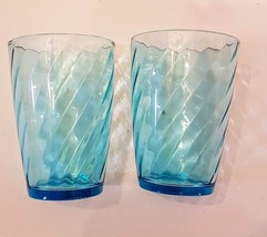 Hazel Atlas Aqua Blue Swirl Juice Tumbler LOT 8 oz Whiskey Rocks Glass B... - $29.63