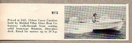 1960 Magazine Photo MFG Molded Fiber Glass Boats 13&#39; Corry Carefree - $8.38