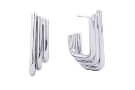 Triple Stacked Squared 14k White Gold Dipped Small Hoop Stud Earring for Women - £25.81 GBP