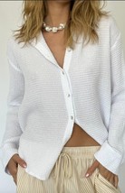 DONNI Waffle Cotton Button Down Shirt, White, NWT! Size Med $218 - $98.99