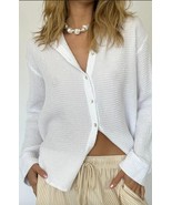 DONNI Waffle Cotton Button Down Shirt, White, NWT! Size Med $218 - $1,843.31 MXN