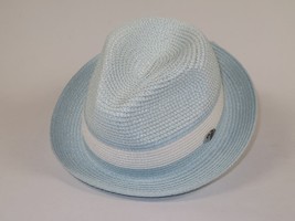 Men's Bently Semi Crushable Fedora Briad Straw Hat Dante DA223 Blue White image 3