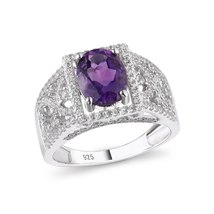 Genuine 925 Sterling Silver Ring for Women Oval 9*7mm Natural Amethyst Hollow Pa - £59.48 GBP