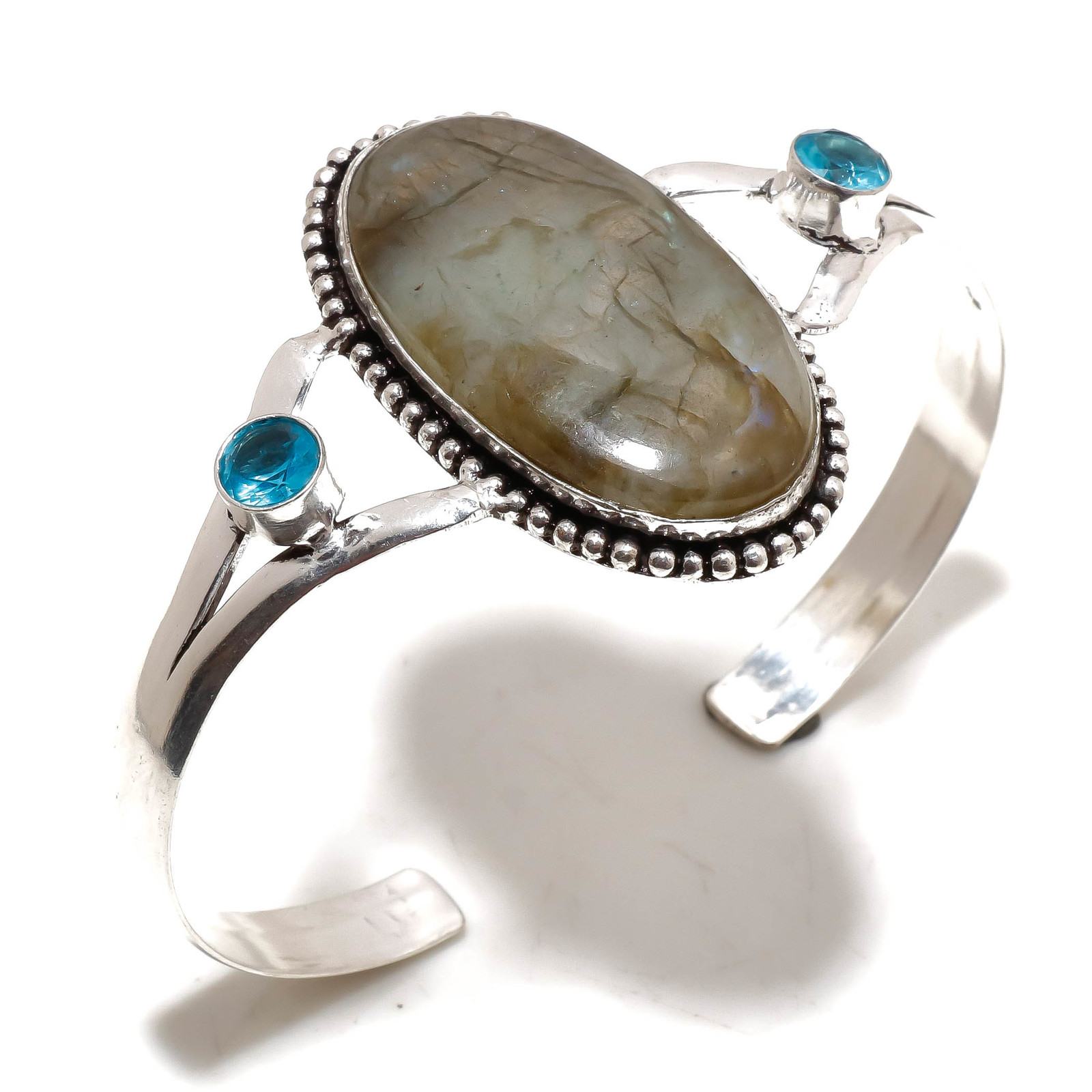 Blue Fire Labradorite London Blue Topaz Gemstone Jewelry Bangle Adjustable SA 20 - £5.97 GBP