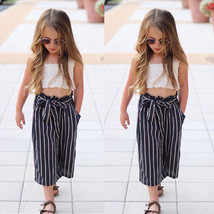 US Toddler Kid Baby Girl Stripe Casual Long Pants Lace Sleeveless T-shir... - £6.17 GBP