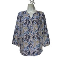 nydj Pintuck 3/4 Sleeve V-neck Button Up Blouse top Size S - $19.79